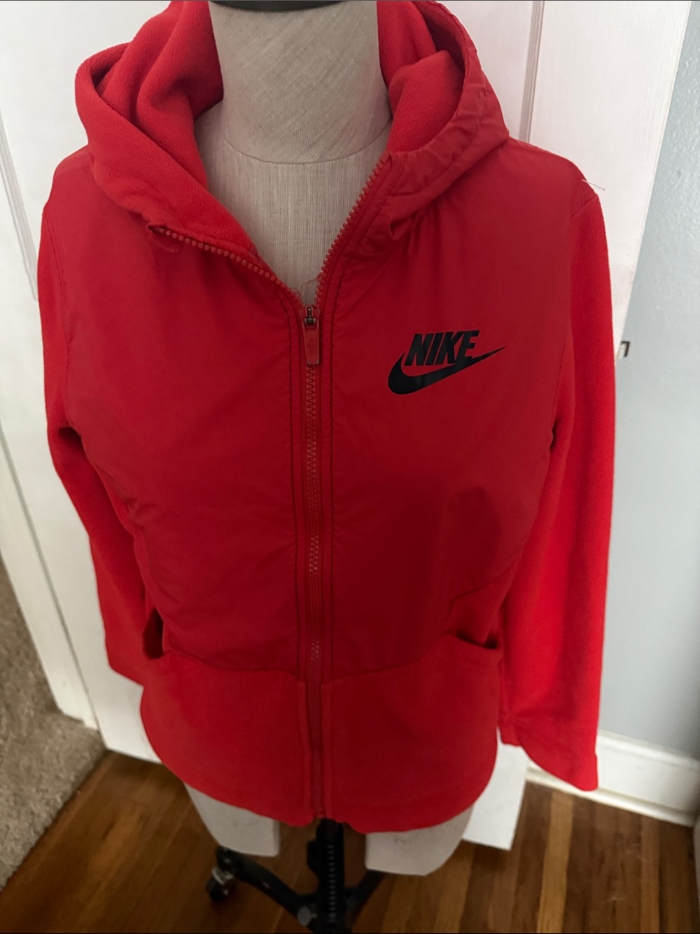 Nike Red Hooded Full-Zip Fleece with Black Logo